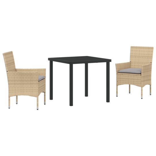 Alternative view of Set de masă pentru grădină cu pernă 3 pcs Bej Rattan poli