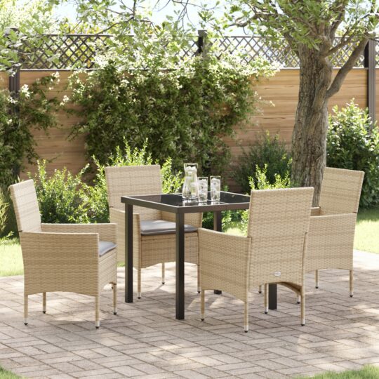 Set de masă pentru grădină cu pernă 5 pcs Bej Rattan poli