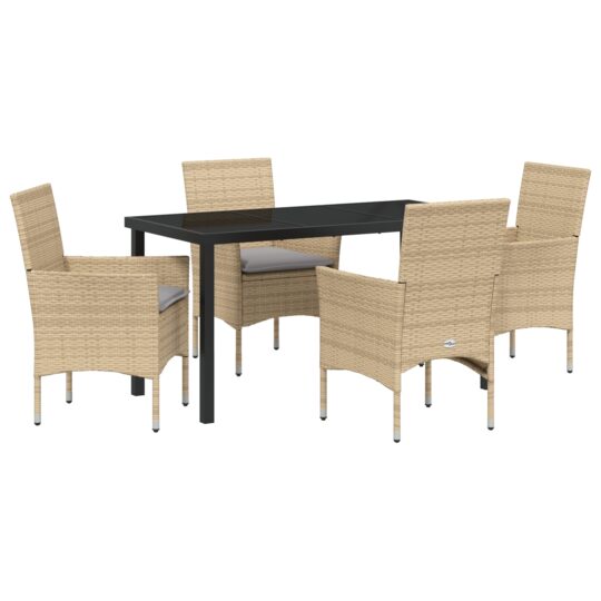 Alternative view of Set de masă pentru grădină cu pernă 5 pcs Bej Rattan poli