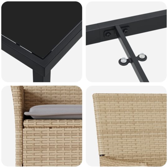 3379799 9 Set de Mese pentru Grădină cu 9 Piese și Perne Bej Ratan Poliester 3379799 9