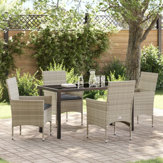 Set de masă pentru grădină 5 pcs Gri deschis Rattan poli