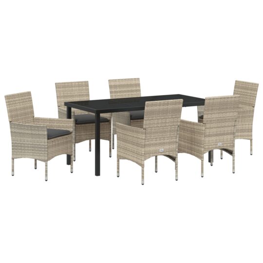 Alternative view of Set de masă pentru grădină 7 pcs Gri deschis Rattan poli