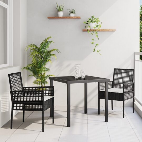 Set de masă pentru grădină cu pernă 3 pcs Negru Rattan poli