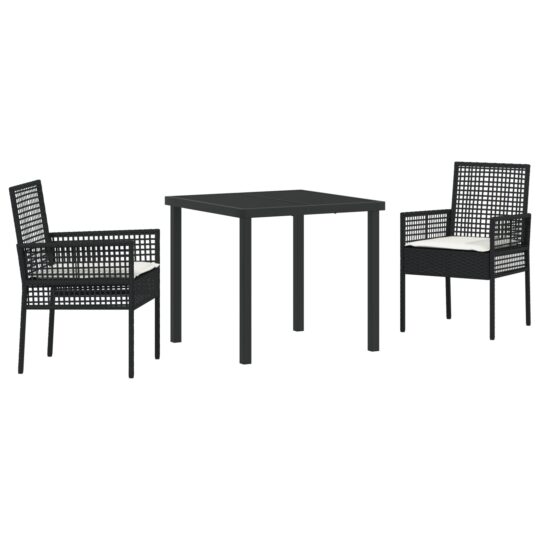 Alternative view of Set de masă pentru grădină cu pernă 3 pcs Negru Rattan poli