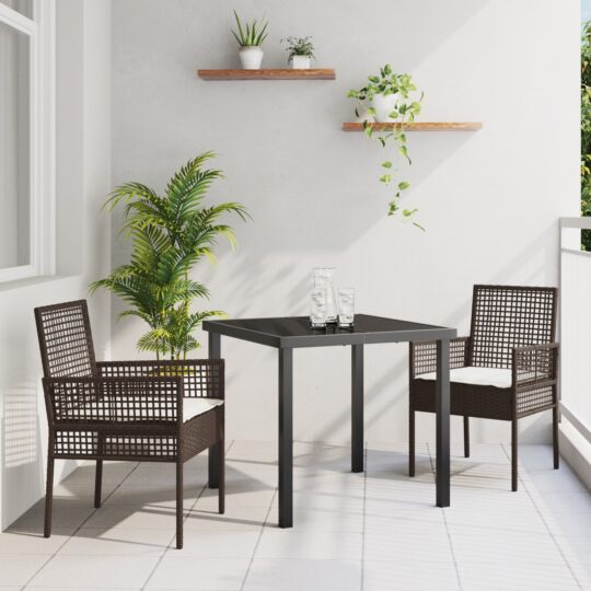Set de masă pentru grădină cu pernă 3 pcs Maro Rattan poli
