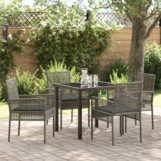 Set de masă pentru grădină cu pernă 5 pcs Gri Rattan poli