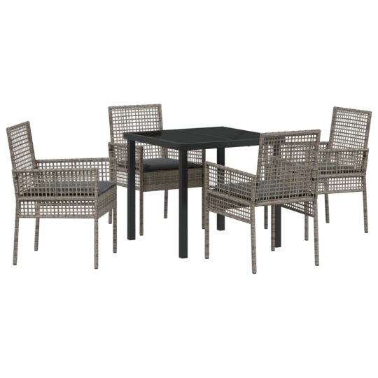 Alternative view of Set de masă pentru grădină cu pernă 5 pcs Gri Rattan poli