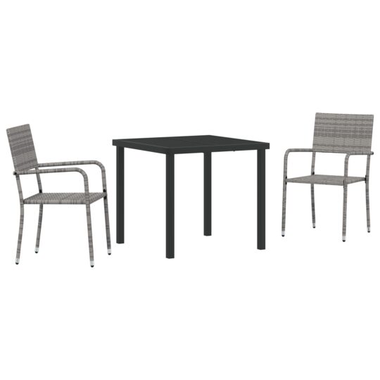 3379912 2 Set de masă pentru grădină 3 pcs Gri Rattan poli 3379912 2