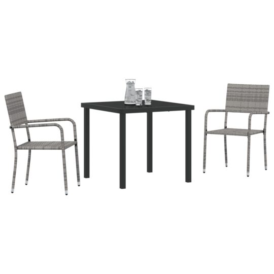 3379912 3 Set de masă pentru grădină 3 pcs Gri Rattan poli 3379912 3