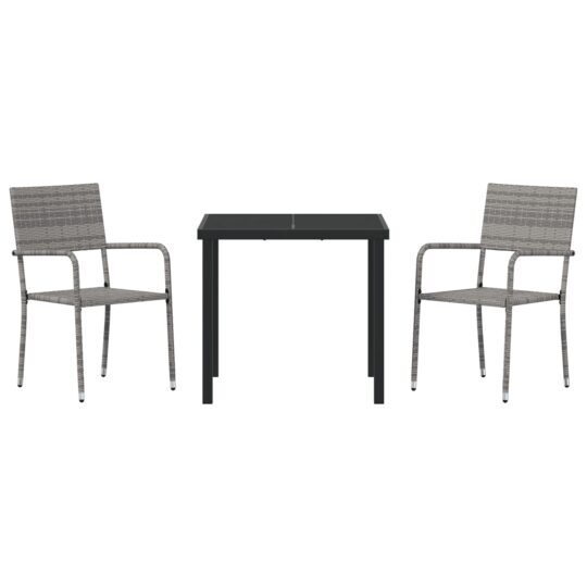 3379912 7 Set de masă pentru grădină 3 pcs Gri Rattan poli 3379912 7