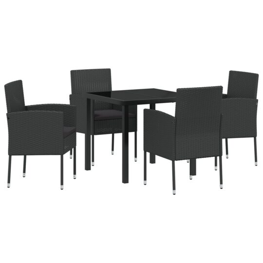 Alternative view of Set de masă pentru grădină cu pernă 5 pcs Negru Rattan poli