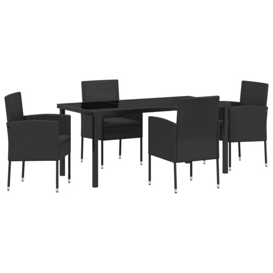 Alternative view of Set de masă pentru grădină cu pernă 5 pcs Negru Rattan poli
