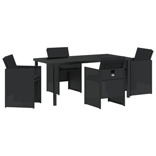 Alternative view of Set de masă pentru grădină cu pernă 5 pcs Negru Rattan poli