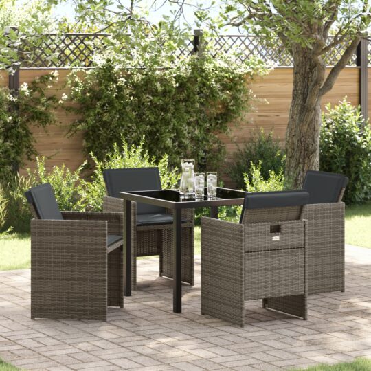 Set de masă pentru grădină cu pernă 5 pcs Gri Rattan poli