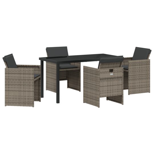 Alternative view of Set de masă pentru grădină cu pernă 5 pcs Gri Rattan poli