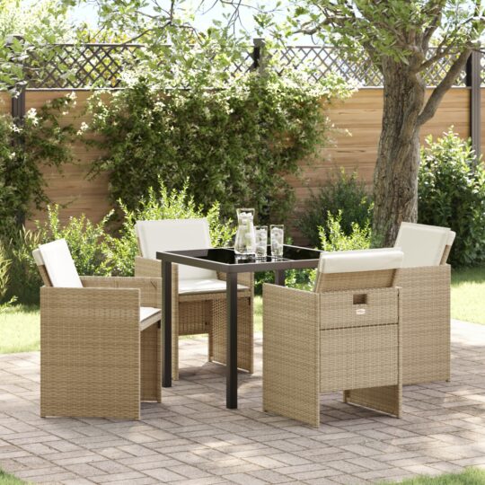 Set de masă pentru grădină cu pernă 5 pcs Bej Rattan poli