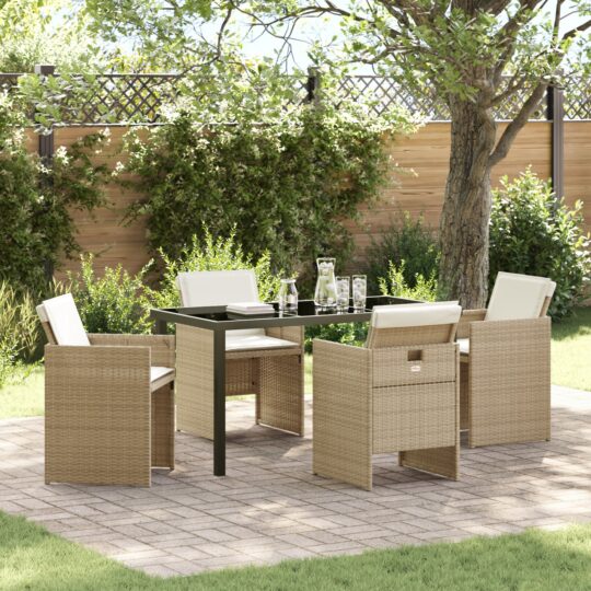 Set de masă pentru grădină cu pernă 5 pcs Bej Rattan poli