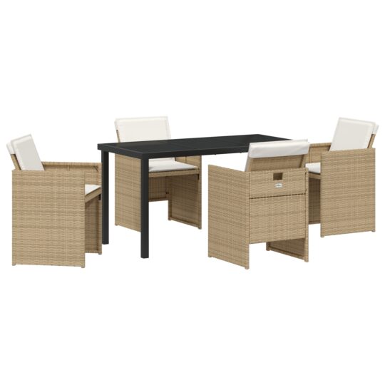 Alternative view of Set de masă pentru grădină cu pernă 5 pcs Bej Rattan poli