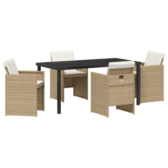 Alternative view of Set de masă pentru grădină cu pernă 5 pcs Bej Rattan poli