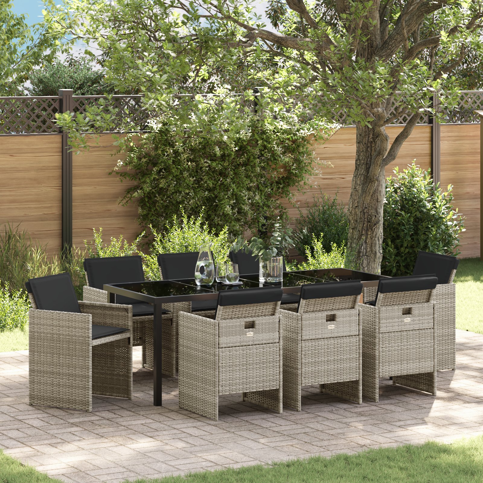 3379963 1 Set de Dining pentru Grădină cu 9 Piese și Perne Gri deschis din Ratan Polimeric Set de Dining pentru Grădină cu 9 Piese și Perne Gri deschis din Ratan Polimeric