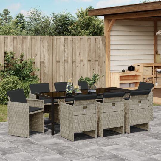 3379963 4 Set de Dining pentru Grădină cu 9 Piese și Perne Gri deschis din Ratan Polimeric 3379963 4