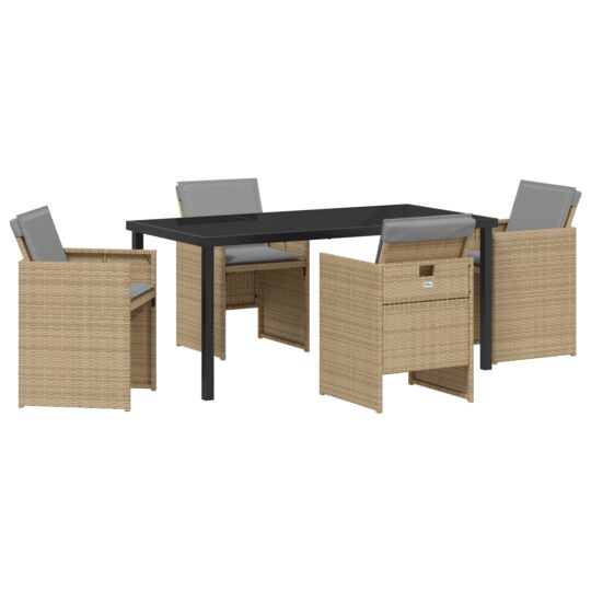 Alternative view of Set de masă pentru grădină cu pernă 5 pcs Bej Rattan poli