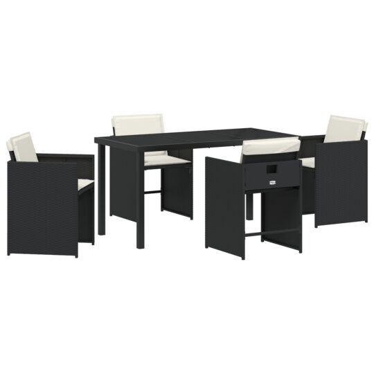 Alternative view of Set de masă pentru grădină cu pernă 5 pcs Negru Rattan poli