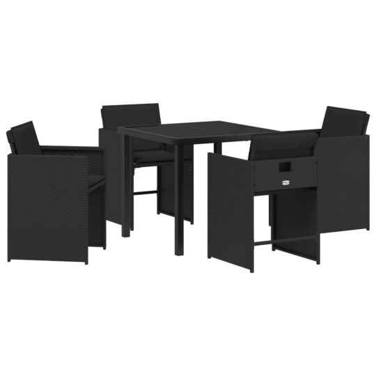 Alternative view of Set de masă pentru grădină cu pernă 5 pcs Negru Rattan poli
