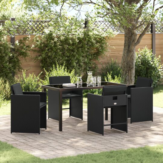 Set de masă pentru grădină cu pernă 5 pcs Negru Rattan poli