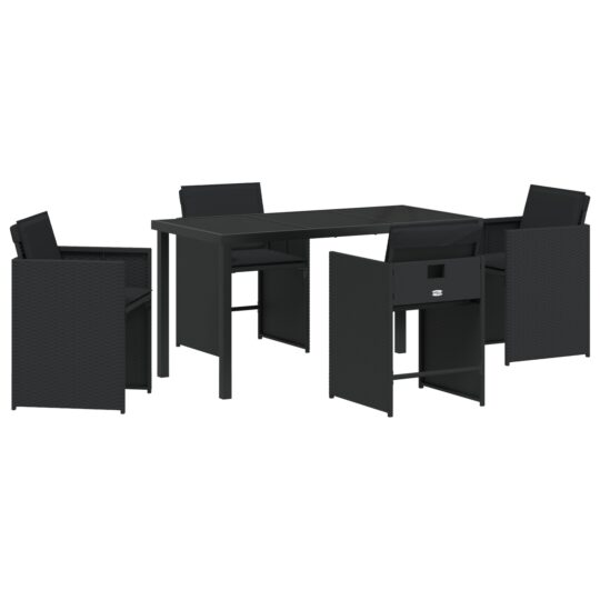 Alternative view of Set de masă pentru grădină cu pernă 5 pcs Negru Rattan poli