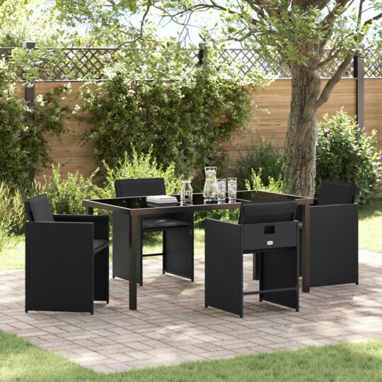 Set de masă pentru grădină cu pernă 5 pcs Negru Rattan poli