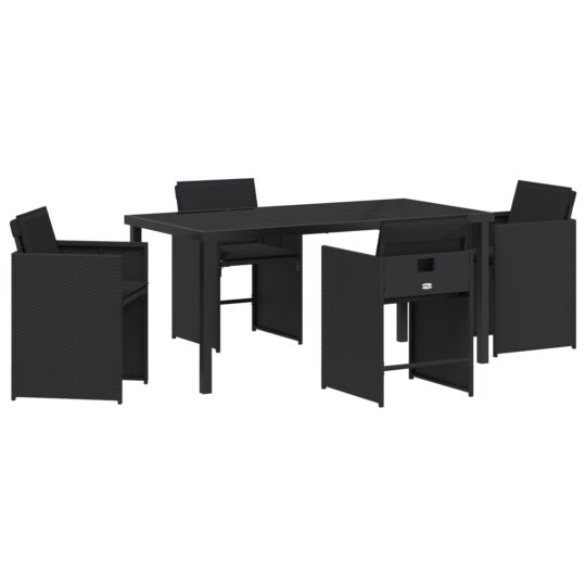 Alternative view of Set de masă pentru grădină cu pernă 5 pcs Negru Rattan poli