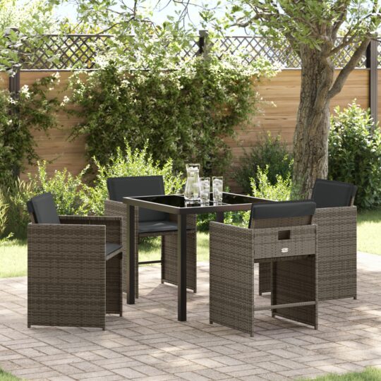 Set de masă pentru grădină cu pernă 5 pcs Gri Rattan poli