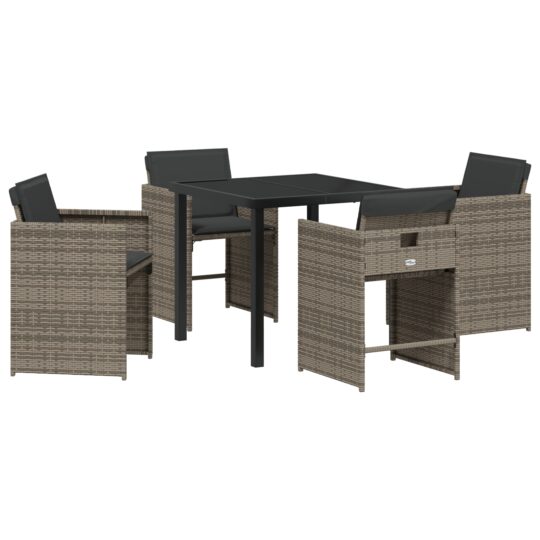 Alternative view of Set de masă pentru grădină cu pernă 5 pcs Gri Rattan poli