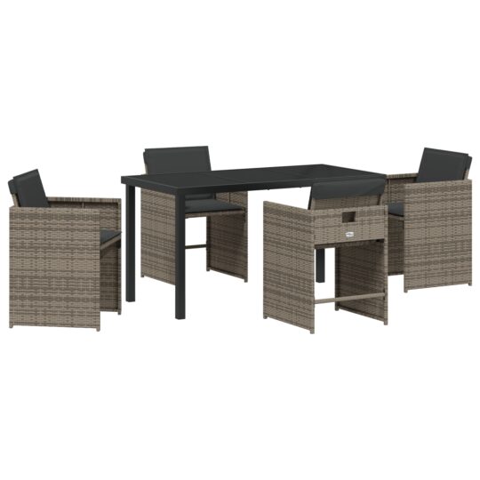 Alternative view of Set de masă pentru grădină cu pernă 5 pcs Gri Rattan poli