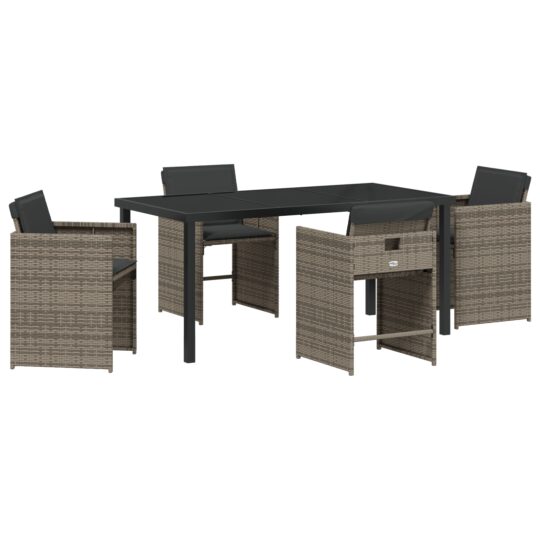 Alternative view of Set de masă pentru grădină cu pernă 5 pcs Gri Rattan poli