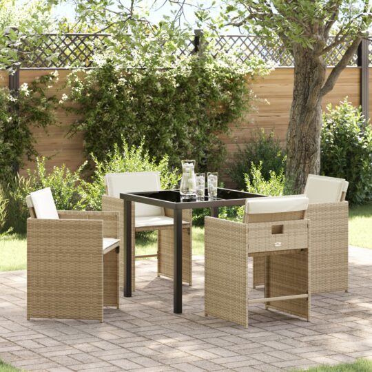 Set de masă pentru grădină cu pernă 5 pcs Bej Rattan poli