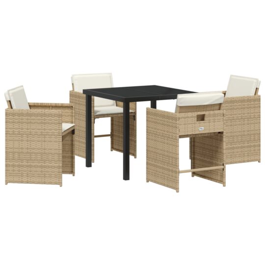 Alternative view of Set de masă pentru grădină cu pernă 5 pcs Bej Rattan poli