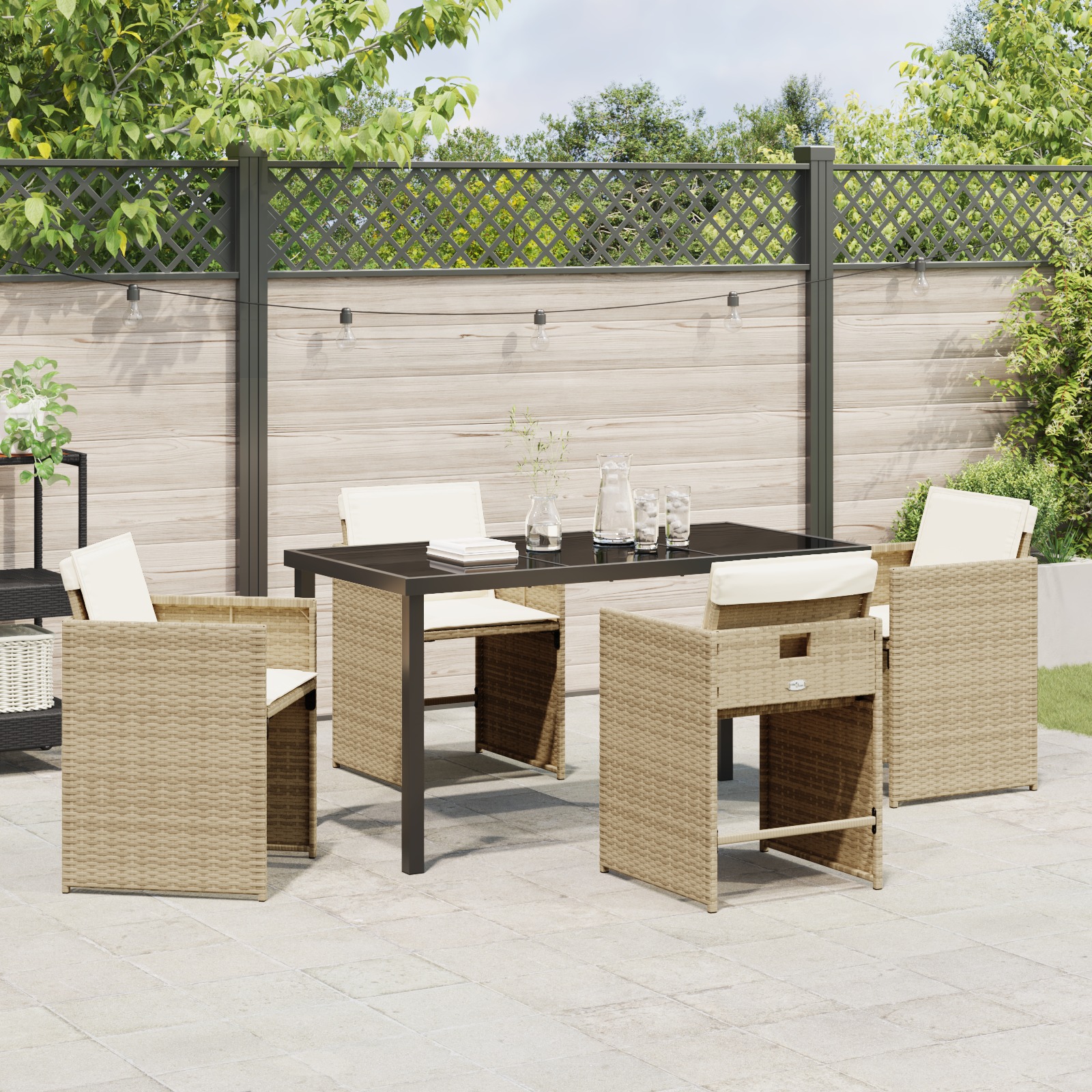 Set de masă pentru grădină cu pernă 5 pcs Bej Rattan poli - imagine 4