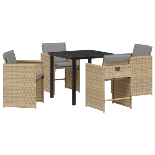 Alternative view of Set de masă pentru grădină cu pernă 5 pcs Bej Rattan poli