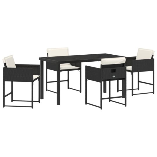 Alternative view of Set de masă pentru grădină cu pernă 5 pcs Negru Rattan poli