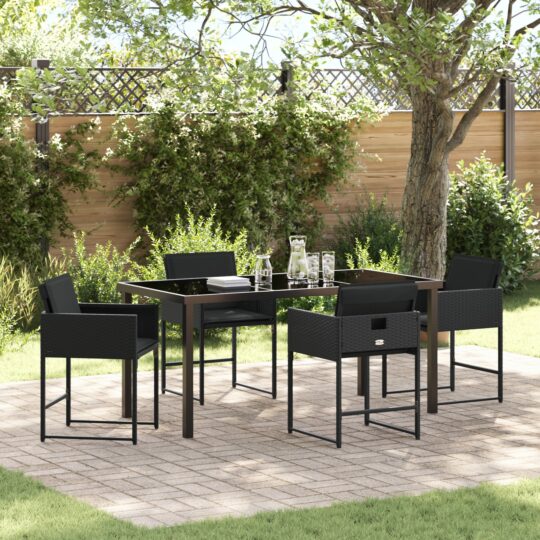 Set de masă pentru grădină cu pernă 5 pcs Negru Rattan poli