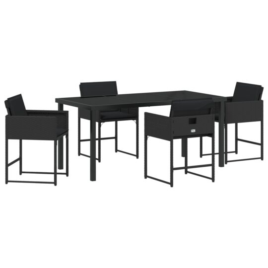 Alternative view of Set de masă pentru grădină cu pernă 5 pcs Negru Rattan poli