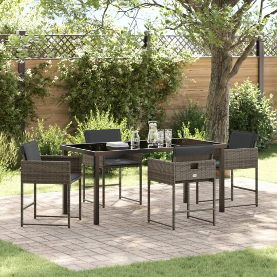 Set de masă pentru grădină cu pernă 5 pcs Gri Rattan poli