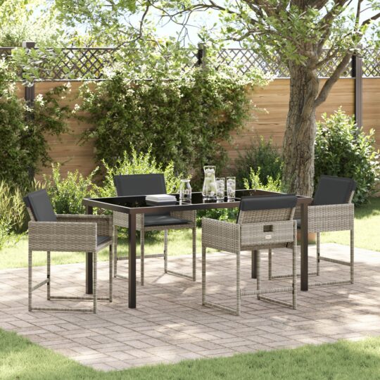 Set de masă pentru grădină 5 pcs Gri deschis Rattan poli