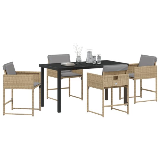 3380029 3 Set de masă pentru grădină cu pernă 5 pcs Bej Rattan poli 3380029 3