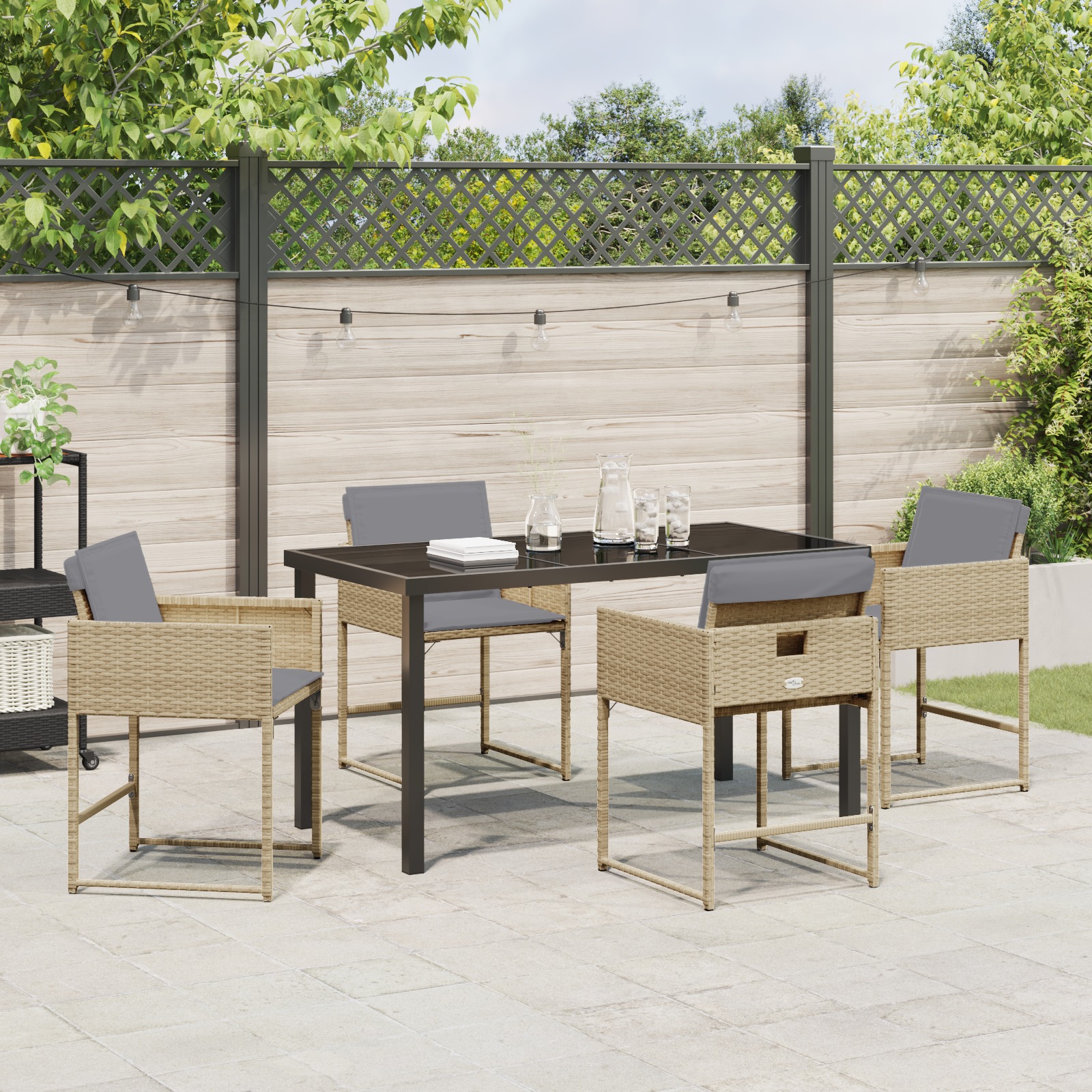 3380029 4 Set de masă pentru grădină cu pernă 5 pcs Bej Rattan poli Set de masă pentru grădină cu pernă 5 pcs Bej Rattan poli - imagine 4