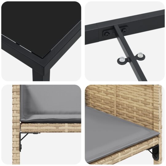 3380029 9 Set de masă pentru grădină cu pernă 5 pcs Bej Rattan poli 3380029 9