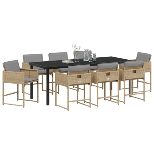 3380031 3 Set de Mese pentru Grădină cu Perne Rattan Polimerizat Bej 3380031 3