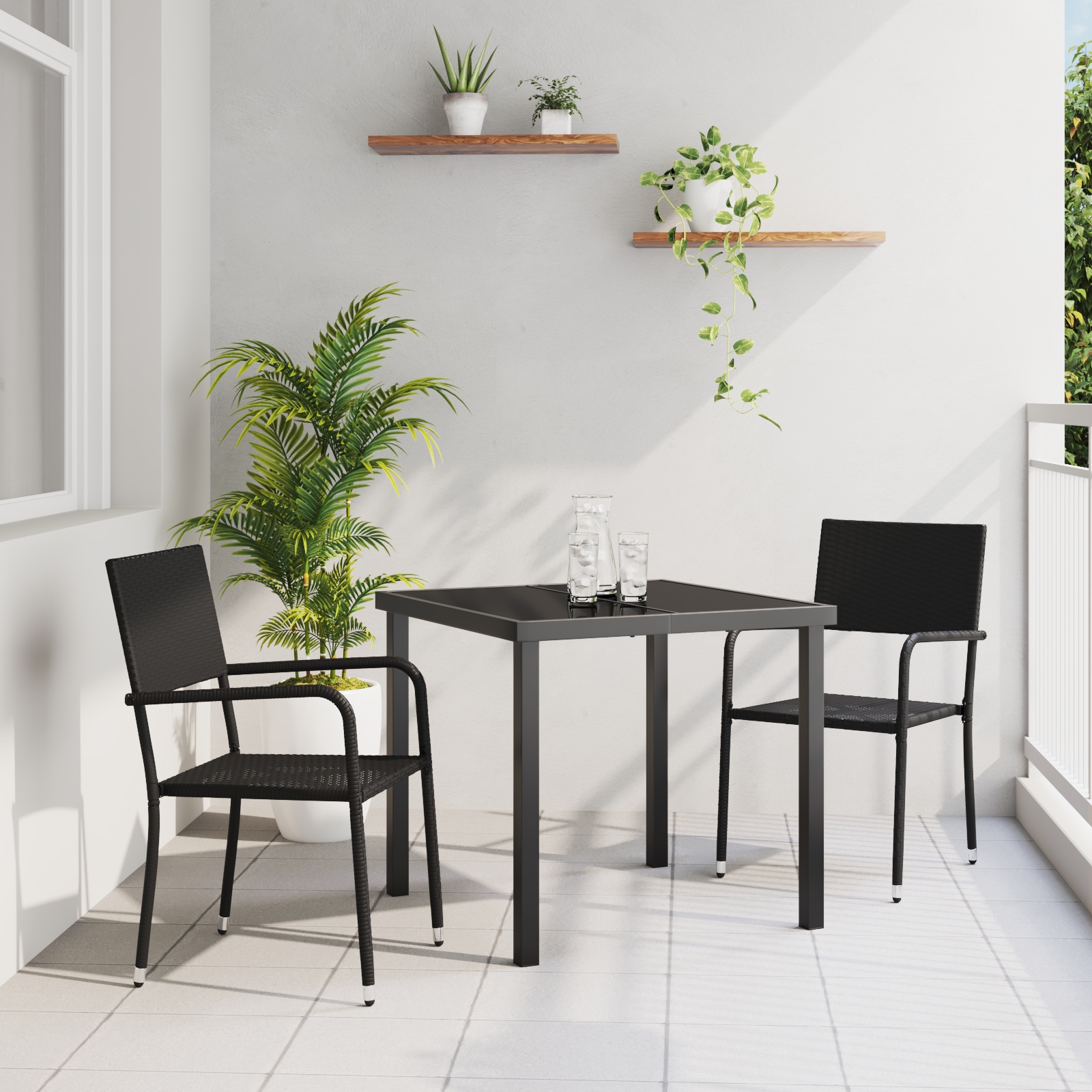 3380036 1 Set de masă pentru grădină 3 pcs Negru Rattan poli Set de masă pentru grădină 3 pcs Negru Rattan poli